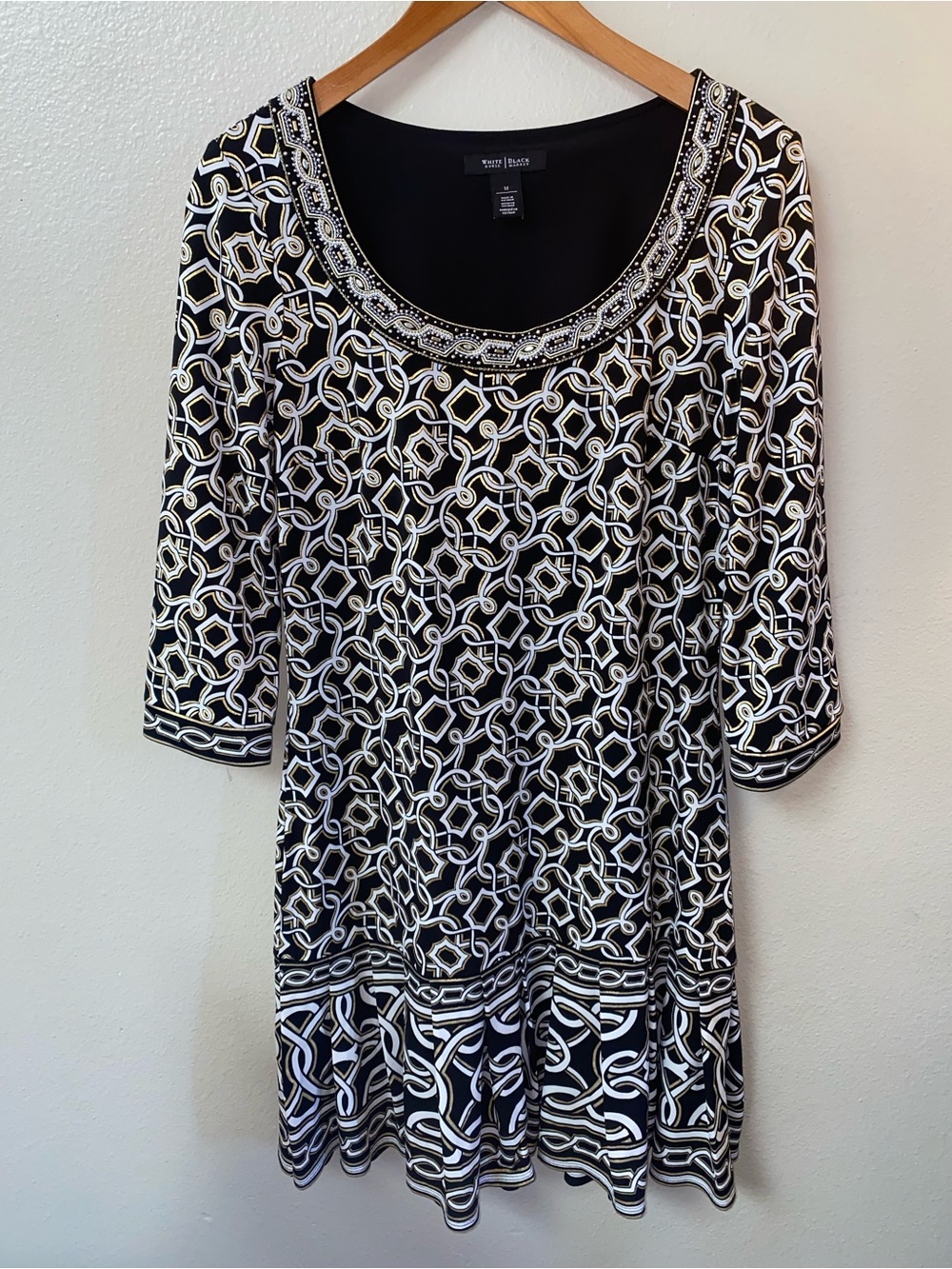 White House Black Market Beaded Geometric Metallic Knit Dress - Size M